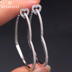 SEQUITO Trendy Micro Pave AAA Cubic Zirconia Diamond Large Heart Loop Hoop Earrings Female Simple Style Earing Jewelry for Valentine Gifts SE145
