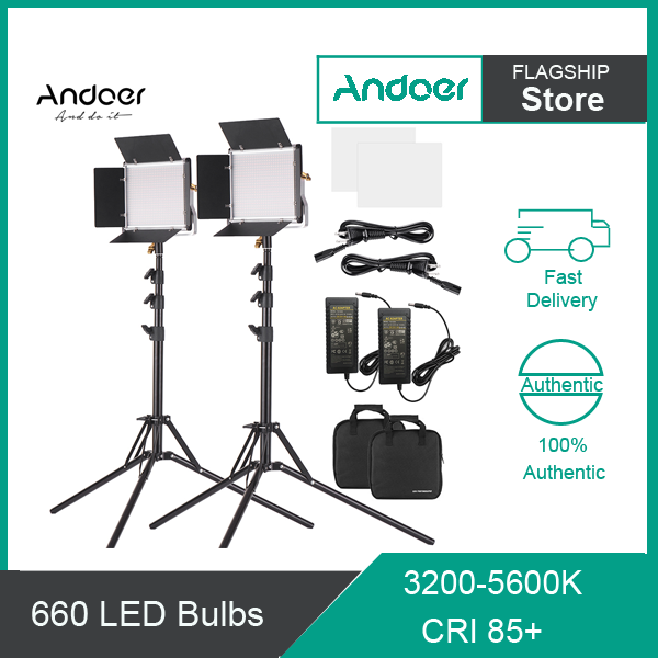 Andoer 2 Packs LED Video Light and 78.7 Inches Stand Lighting Kit