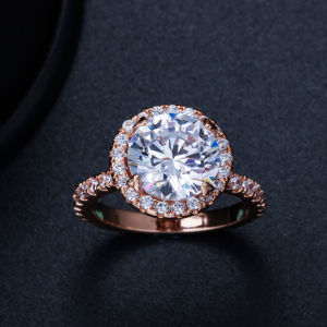 SEQUITO Luxury 18K White Rose Gold Filled Wedding Band Micro CZ Pave Classic 3CT Round Zirconia Diamond Big Engagement Ring For Women SR043