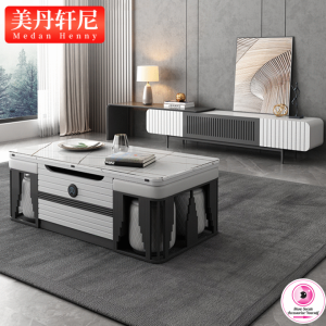 Kết hợp bàn cà phê phiến đá. bàn cà phê nâng và gấp đa năng. nội thất phòng khách chung cư nhỏ