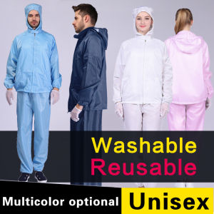 Cleanroom Suit 2 in 1 Jacket and Pants Ppe Protective Suit Washable Overall Men Working Anti Static ESD Baju Kerja Bengkel Coverall Lab suit Working Workshop Clothes technician Work Wear labour Worker Chemical Clothing Navy Blue Uniform Reusable