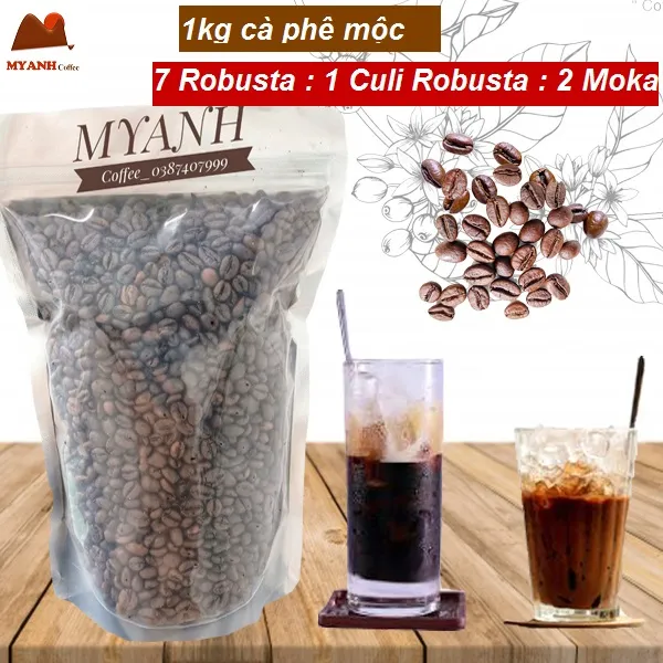 Cà phê - 1kg hạt Robusta+ Culi+ Moka (tỉ lệ hái chín> 98%) rang mộc - Cafe sạch Lâm Đồng