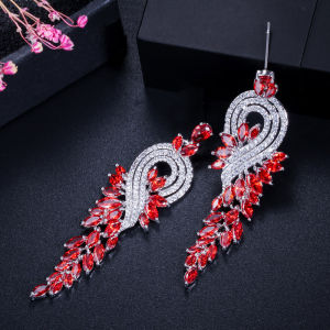 SEQUITO Unique Silver Plated Big Long Drop Dangle Earrings Paved Marquise Cubic Zirconia Luxury Engagement Jewelry for Women SE423