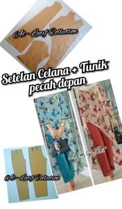 pola instan / pola jiplak setelan celana + tunik belah depan