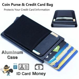 Anti Theft Men Business Aluminum Smart Wallet with Back Pocket Cash ID Card Holder RFID Blocking Slim Mini Metal Wallet Automatic Pop Up Credit Card Coin Purse