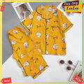 Bộ ngủ pijama lửng nữ vải kate Thái loại 1 freesize dưới 62kg. Đồ bộ mặc nhà nữ áo cộc quần lửng ngố.. 