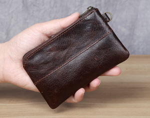 NUPUGOO Ví Tiền Nhỏ Cổ Điển Ví Mini Túi Da Thật Cho Nam Túi Nhỏ Màu Nâu Thường Ngày Túi Đựng Thẻ Chìa Khóa Có Khóa Kéo