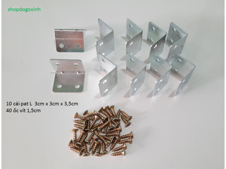 Bộ 10 pát L 4 lỗ loại 3cm x 3cm x 3,5cm kèm theo 40 ốc vít 1,5cm sử ...
