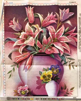 DIY Handmade Needlework Counted Cross Stitch Set Embroidery Kit 14CT Pattern Cross-Stitch - Flower in Vase Pink