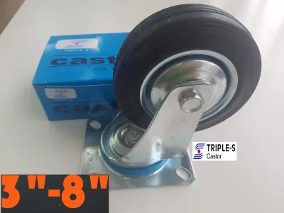 Triple-S 3 Inch / 75mm Industrial Rubber Wheel/ Brake / Swivel / Rigid Castor Wheels Trolley Caster Furniture Casters Roda SSS-3