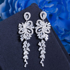 SEQUITO Dazzling Silver Plated Tassels Drop Long Wedding Earrings Paved CZ Crystal Engagement Jewelry for Women Party Dress Accessories SE420