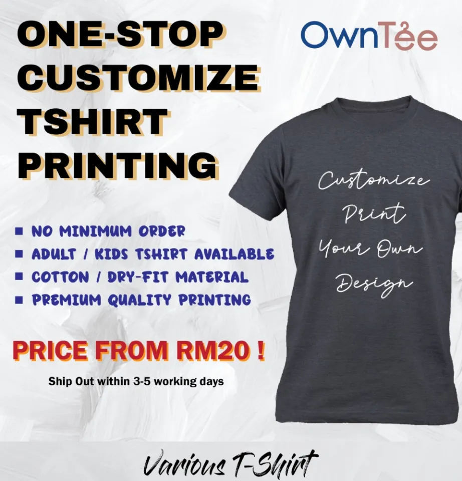 Customise T Shirt Printing Servies No Minimum Order Adult Kids