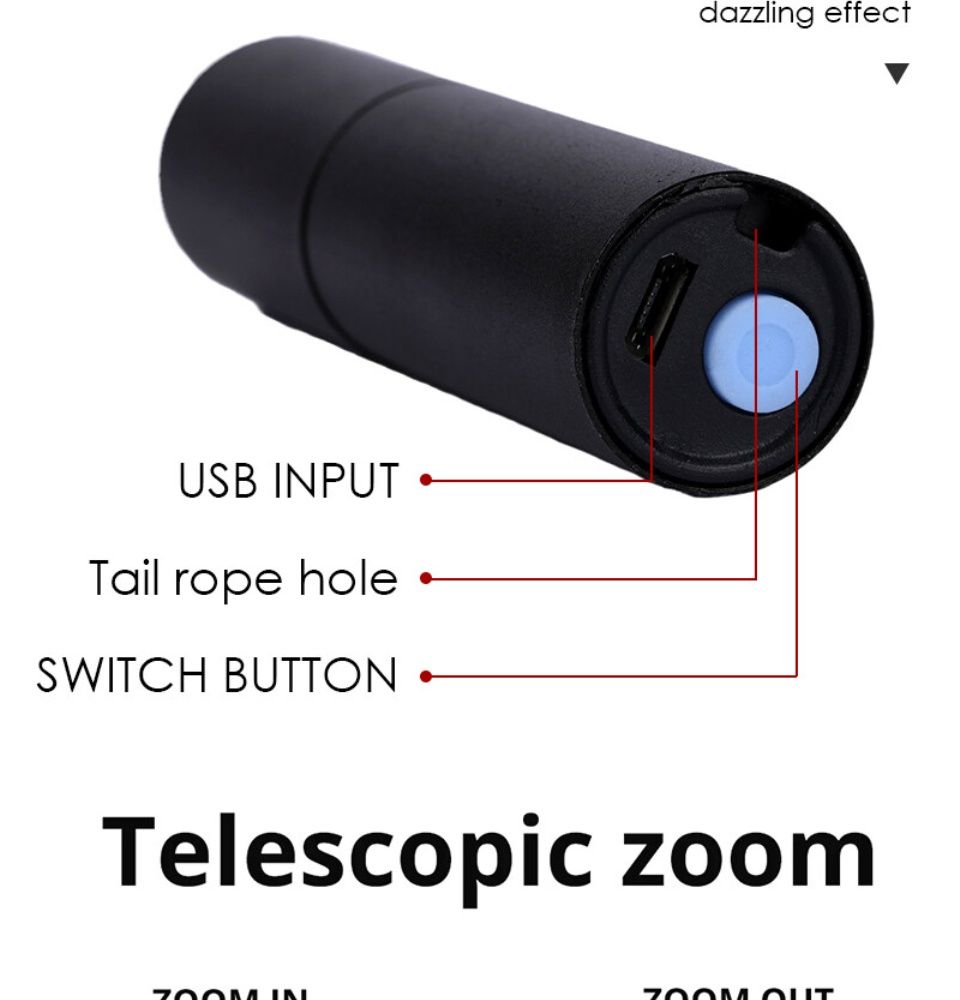 Mini lampe torche led rechargeable pour randonnée et pêche_voghion.com