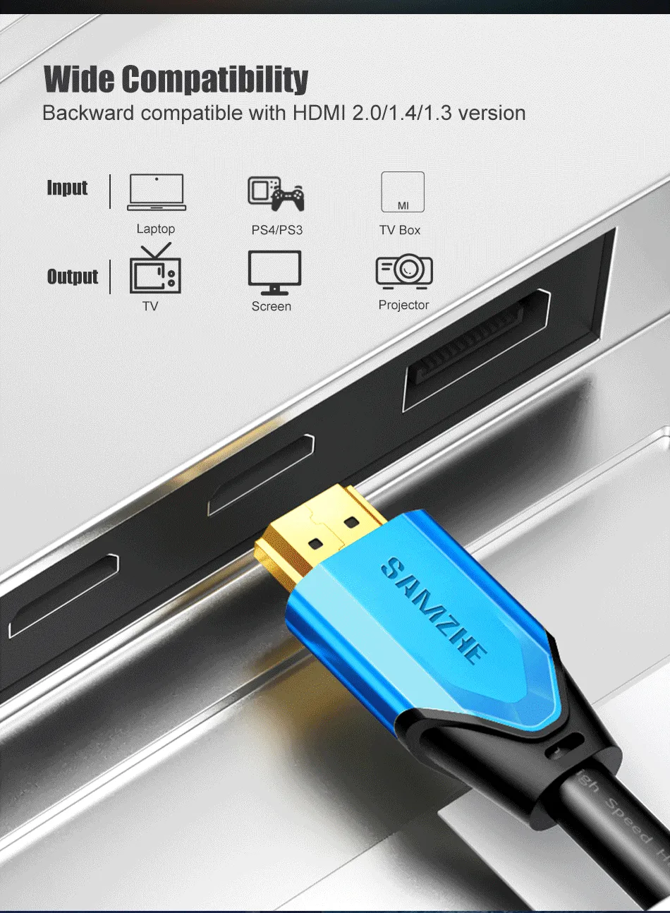 Samzhe HDMI 2.1 Cable 8K@60Hz 48Gbps 3 <h3 data-path-to-node="1">Product Highlights</h3> <ul data-path-to-node="2"> <li> <p data-path-to-node="2,0,0"><b data-path-to-node="2,0,0" data-index-in-node="0"><span class="citation-12">Ultra-HD 8K Resolution:</span></b><span class="citation-12"> Supports breathtaking </span><b data-path-to-node="2,0,0" data-index-in-node="46"><span class="citation-12">8K@60Hz</span></b><span class="citation-12"> and high-speed </span><b data-path-to-node="2,0,0" data-index-in-node="69"><span class="citation-12">4K@120Hz</span></b><span class="citation-12 citation-end-12">, providing four times the detail of 4K for a truly cinematic experience.</span></p> </li> <li> <p data-path-to-node="2,1,0"><b data-path-to-node="2,1,0" data-index-in-node="0"><span class="citation-11">Massive 48Gbps Bandwidth:</span></b><span class="citation-11 citation-end-11"> Features the HDMI 2.1 standard, ensuring ultra-smooth data transmission without lag, stuttering, or frame drops.</span></p> </li> <li> <p data-path-to-node="2,2,0"><b data-path-to-node="2,2,0" data-index-in-node="0"><span class="citation-10">Vibrant Dynamic HDR:</span></b><span class="citation-10"> Enhanced support for </span><b data-path-to-node="2,2,0" data-index-in-node="42"><span class="citation-10">Dolby Vision</span></b><span class="citation-10"> and </span><b data-path-to-node="2,2,0" data-index-in-node="59"><span class="citation-10">HDR 10+</span></b><span class="citation-10 citation-end-10"> optimizes color, brightness, and contrast on a scene-by-scene basis.</span></p> </li> <li> <p data-path-to-node="2,3,0"><b data-path-to-node="2,3,0" data-index-in-node="0">Immersive eARC Audio:</b><span class="citation-9"> High-fidelity Enhanced Audio Return Channel (eARC) supports premium formats like </span><b data-path-to-node="2,3,0" data-index-in-node="103"><span class="citation-9">Dolby Atmos</span></b><span class="citation-9"> and </span><b data-path-to-node="2,3,0" data-index-in-node="119"><span class="citation-9">DTS:X</span></b><span class="citation-9 citation-end-9"> for object-based 7.1 surround sound.</span></p> </li> <li> <p data-path-to-node="2,4,0"><b data-path-to-node="2,4,0" data-index-in-node="0">Advanced Gaming Support:</b><span class="citation-8"> Includes </span><b data-path-to-node="2,4,0" data-index-in-node="34"><span class="citation-8">VRR (Variable Refresh Rate)</span></b><span class="citation-8"> and </span><b data-path-to-node="2,4,0" data-index-in-node="66"><span class="citation-8">ALLM (Auto Low Latency Mode)</span></b><span class="citation-8 citation-end-8"> to reduce lag and screen tearing for competitive gameplay.</span></p> </li> <li> <p data-path-to-node="2,5,0"><b data-path-to-node="2,5,0" data-index-in-node="0"><span class="citation-7">Premium Build Quality:</span></b><span class="citation-7"> Constructed with </span><b data-path-to-node="2,5,0" data-index-in-node="40"><span class="citation-7">gold-plated connectors</span></b><span class="citation-7 citation-end-7">, a reinforced zinc alloy shell, and a durable cotton-mesh braided jacket for superior durability and EMI protection.</span></p> </li> </ul>