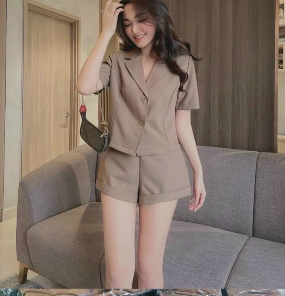 Set áo vest quần short + áo sơ mi phong cách Hàn Quốc thời trang thanh lịch  cho nữ 2022 | Shopee Việt Nam