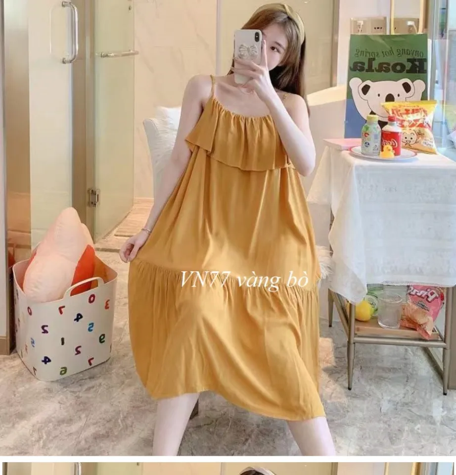 Váy lanh bầu dáng suông, mặc nhà Mùa HÈ cho bà bầu _V33 | Shopee Việt Nam