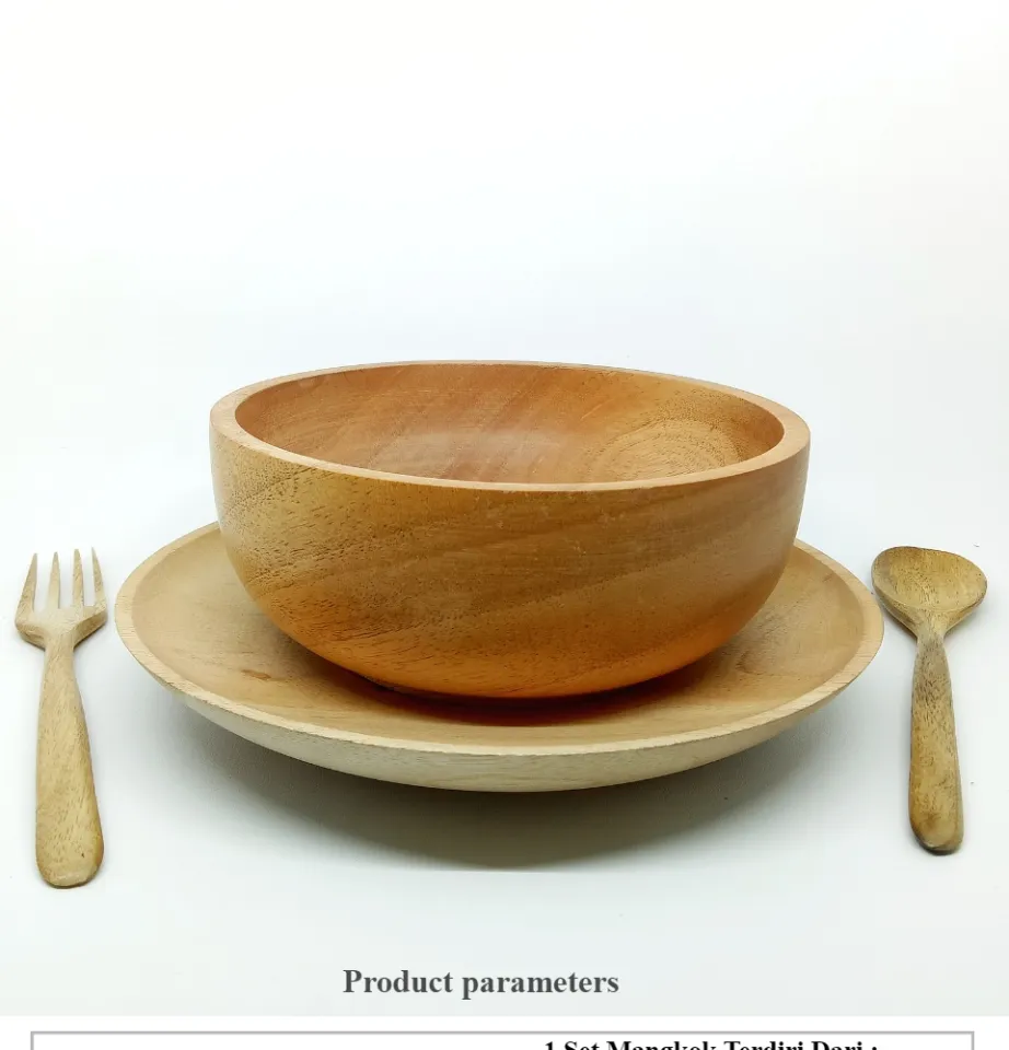 Set Mangkok Piring Sendok Garpu Kayu Mahoni Food Grade Diameter