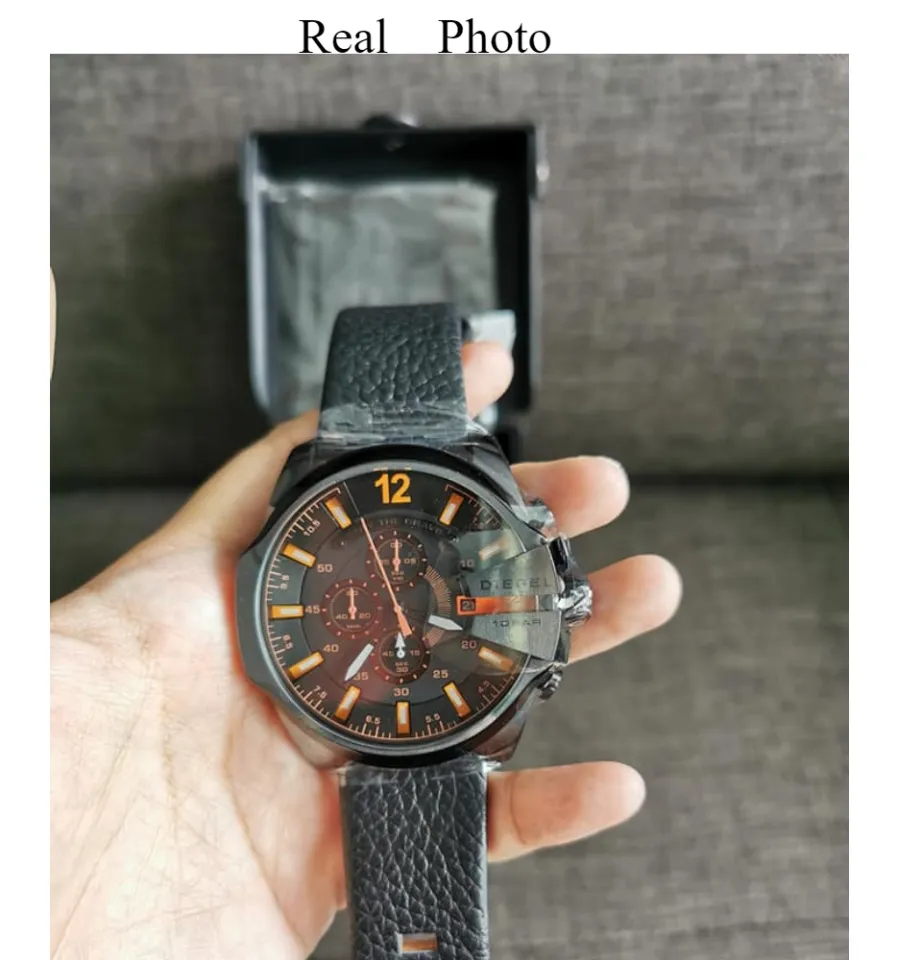 Real Photo Original Diesel Mega Chief White Dial Chronographs Leather Strap Watch DZ4291 Jam Tangan Lelaki Lazada