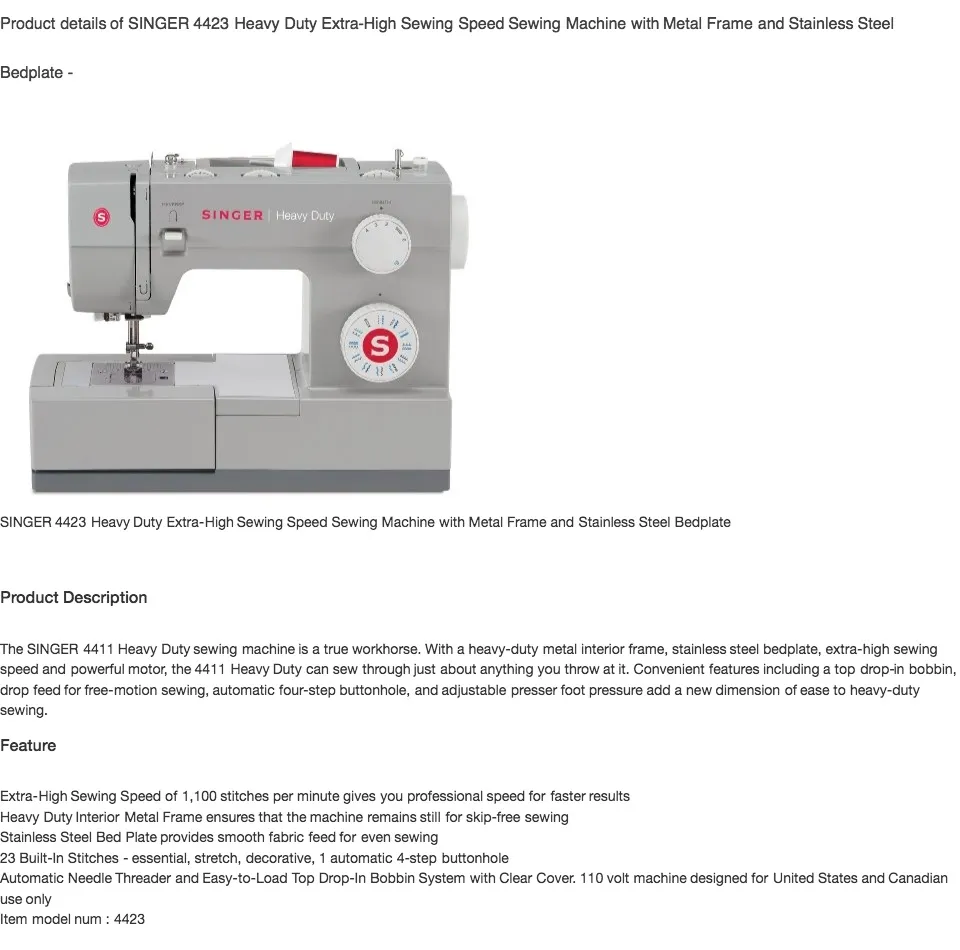  SINGER  4423 Heavy Duty Sewing Machine With Included