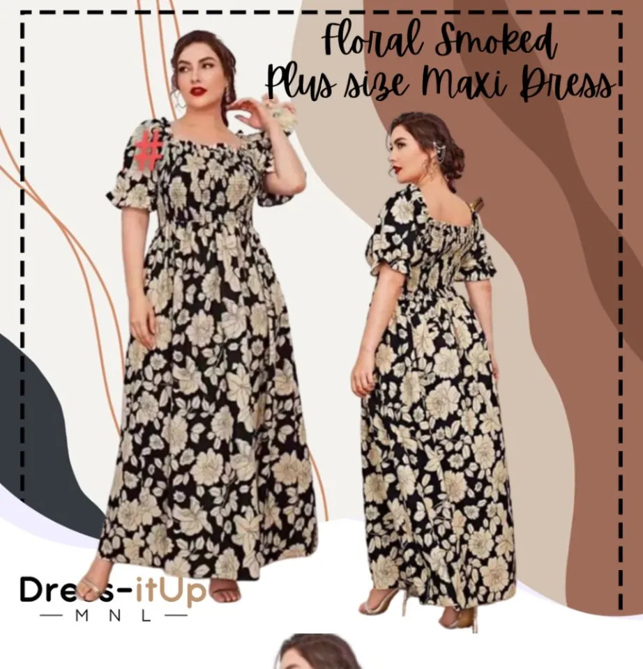 Dress-itUP MNL] Floral Smoked Plus Size Maxi Dress Boho Puff