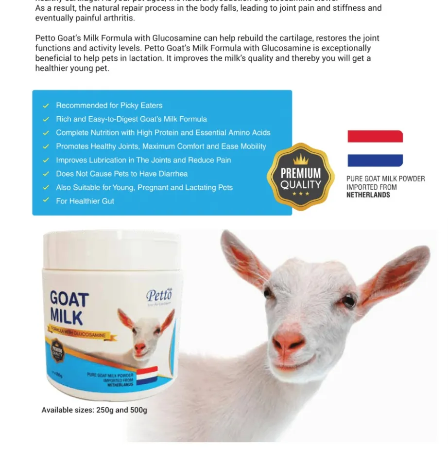 PETTO Goat s Milk with Prebiotics Glucosamine 250g 500g Premium Quality. Suitable for young old aging pregnant