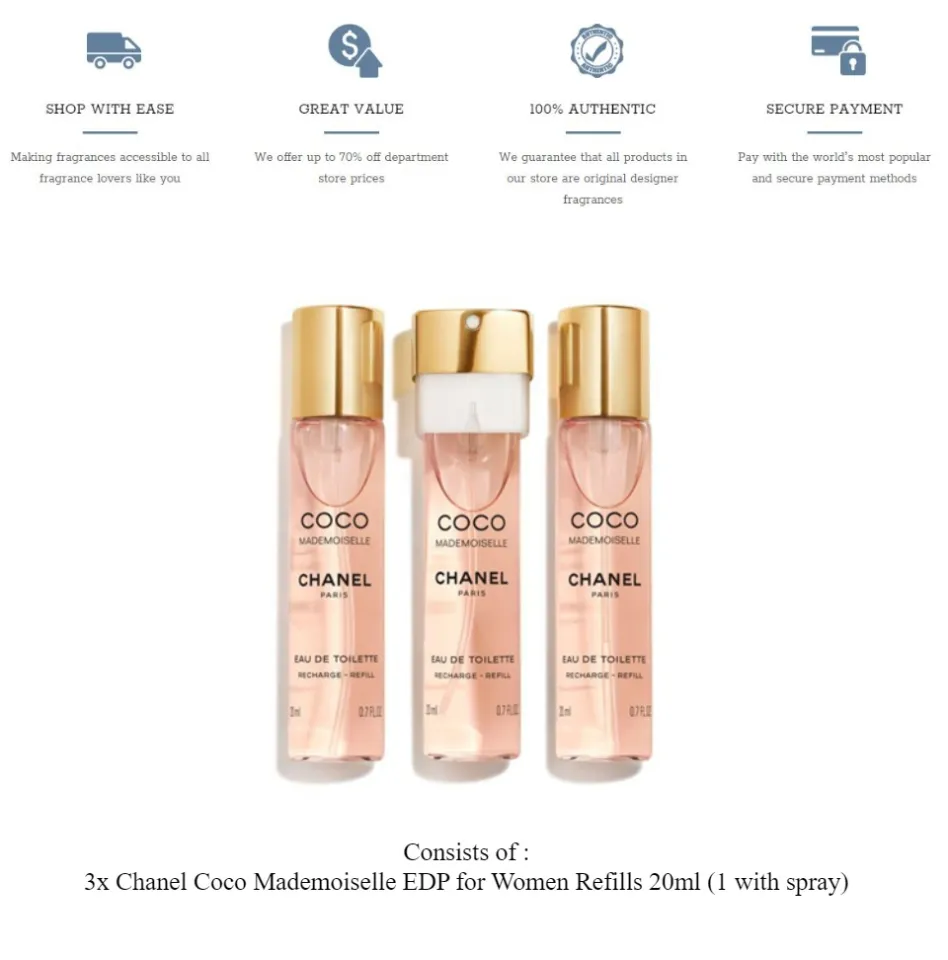 Chanel Coco Mademoiselle EDT 3 Travel Spray Refills for Women
