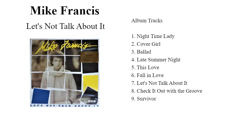 Let's Not Talk About It by Mike Francis Vinyl LP Limited Edition