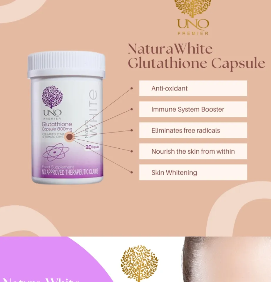 LUXURY VHEAUTY] UNO Premier Natura White Glutathione Capsule 800mg with  Collagen Vitamin C & Tomato Crystal Antioxidant Immune System Booster Skin  Whitening Body Rejuvenation Capsules - Lazada | Lazada PH