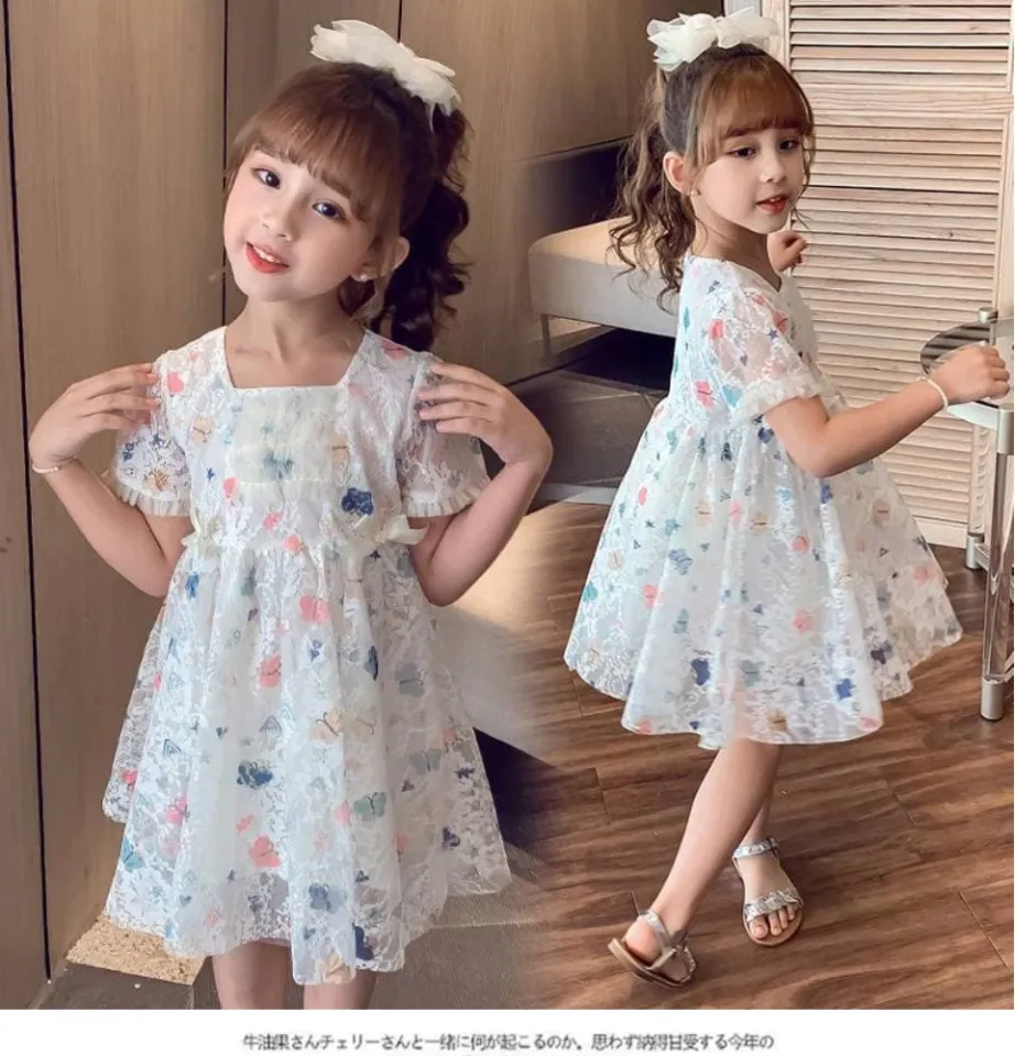 Little Baby CNY 2024 Girl Dress Korean Style Fashion White Lace Dress Girl  Clothing Short Sleeve