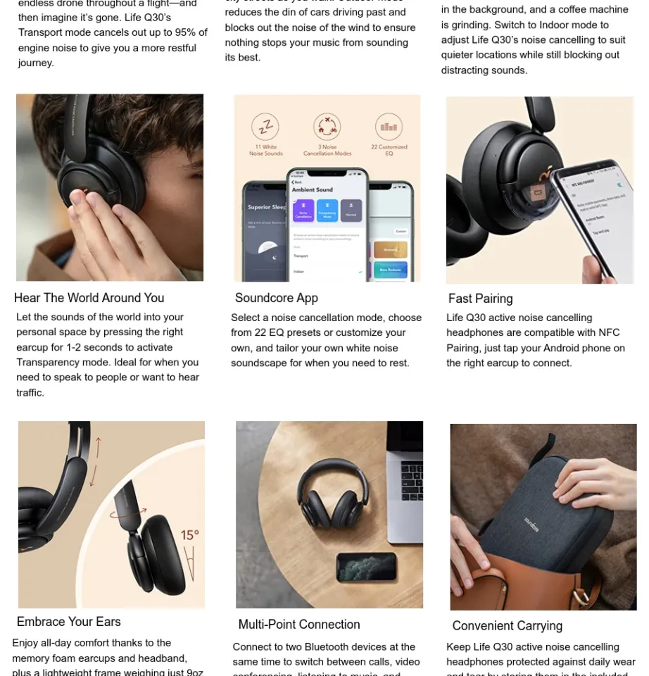 Anker Soundcore Life Q30 Hybrid Active Noise Cancelling wireless bluetooth  Headphones with Multiple Modes, Hi-Res Sound, 40H