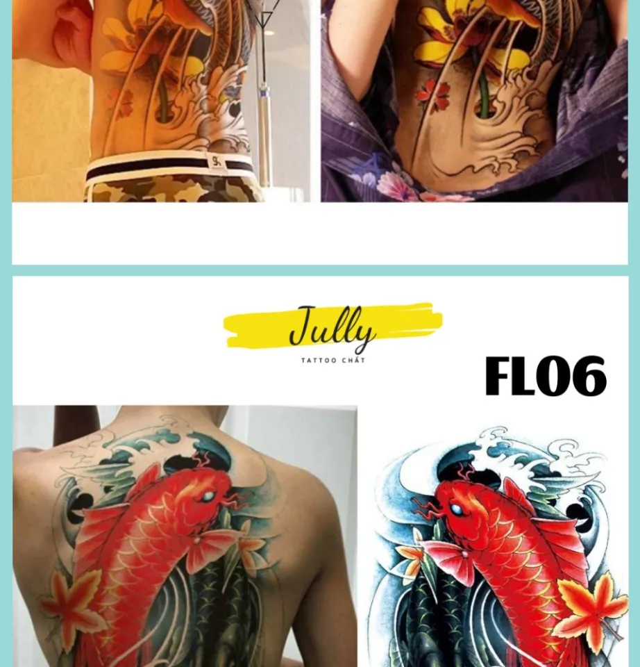 Hình xăm dán kín, full, bít lưng cá chép hóa rồng, song ngư, xăm tạm thời  chống nước JULLY Tattoo chất | Shopee Việt Nam