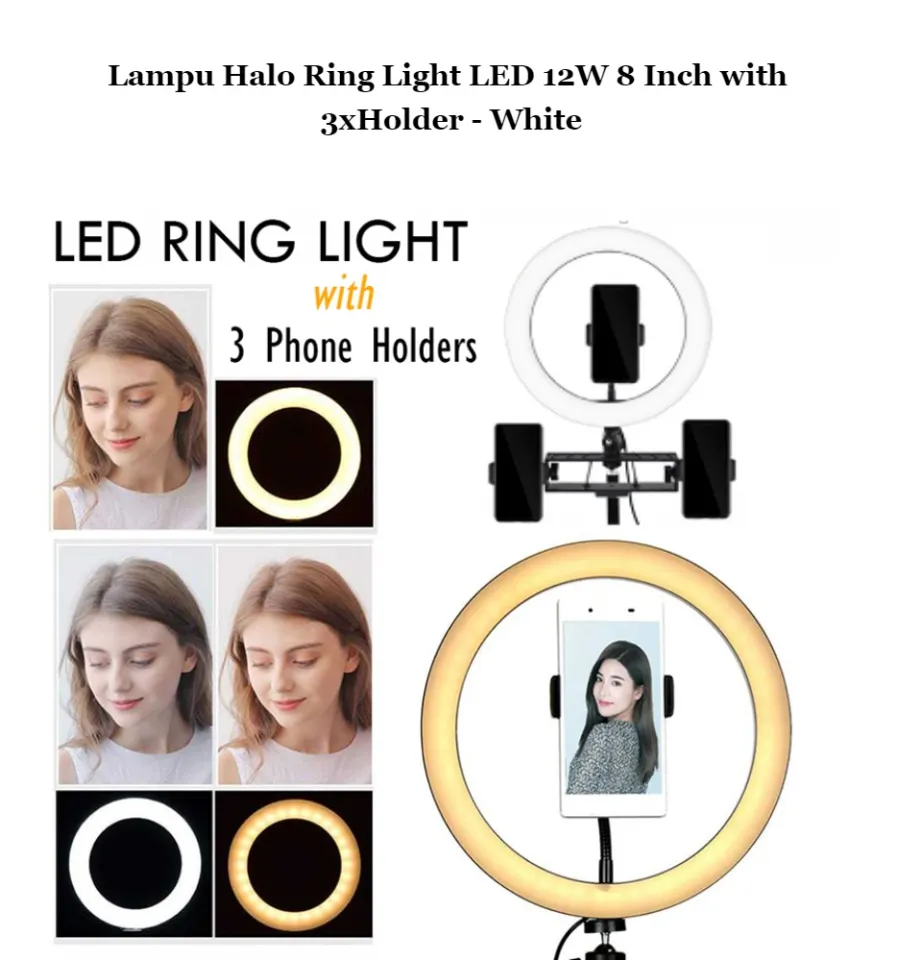 Lampu Halo Ring Light LED 12W Inch with 3x Holder HP Smartphone