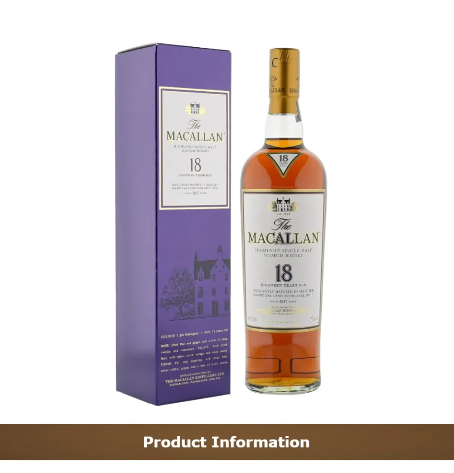 Macallan 18 Years 2017 Whisky 700ml, Alcohol 43%, Single