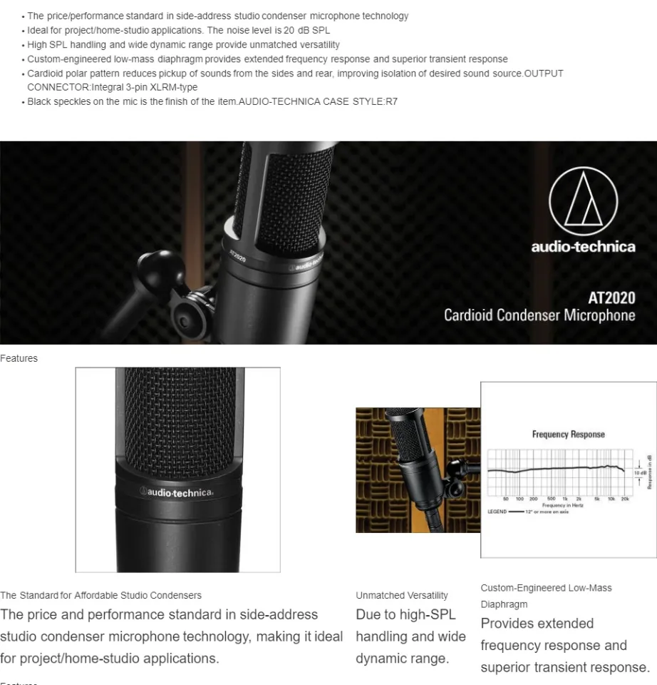  Audio-Technica AT2020 Cardioid Condenser Studio XLR