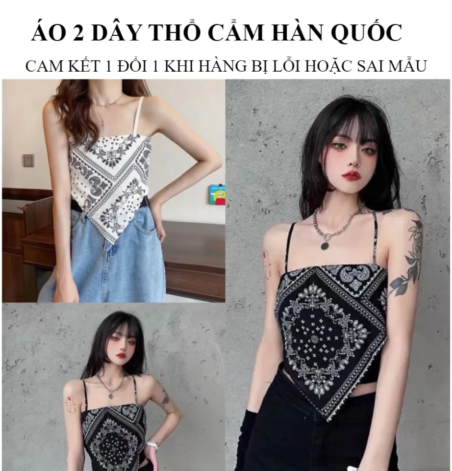 ẢNH THẬT] Áo khăn bandana 2 dây họa tiết thổ cẩm chất thun co dãn thời