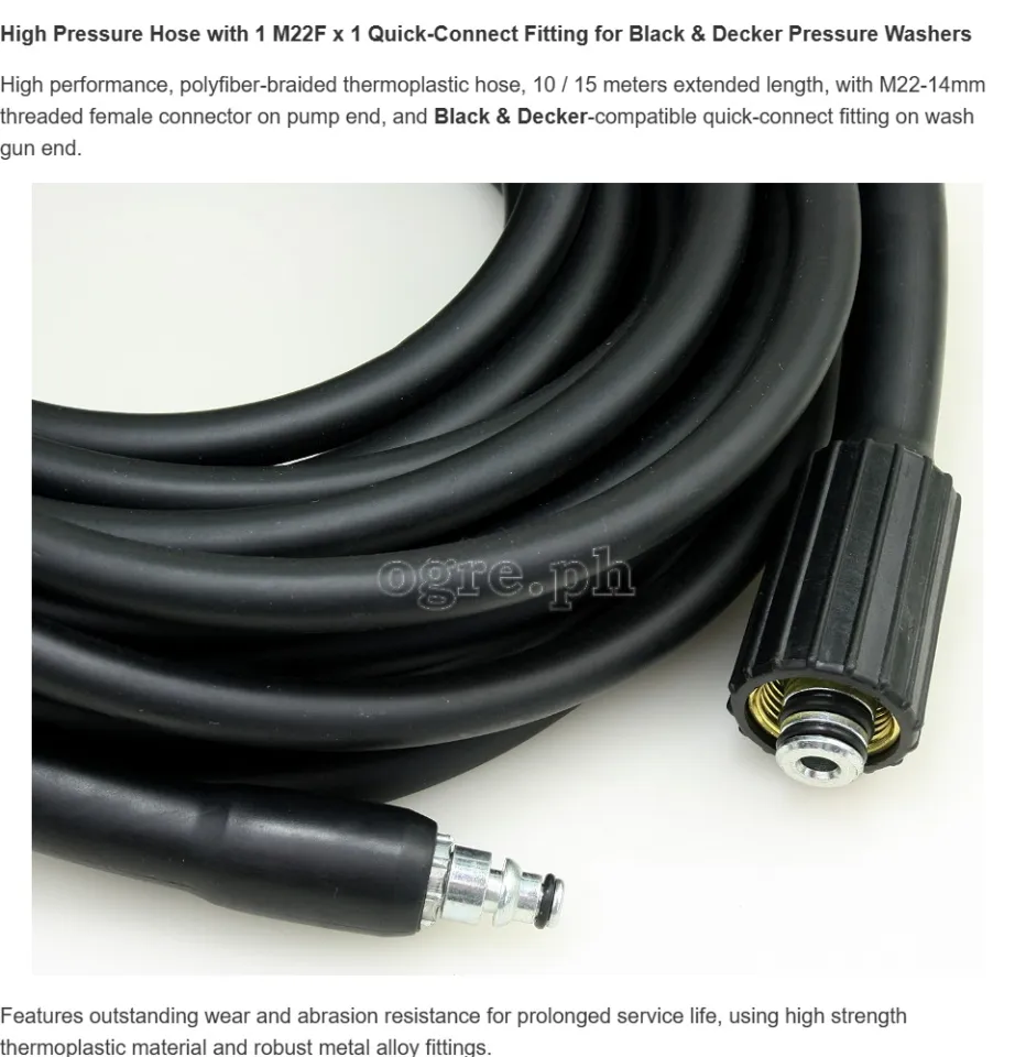 Replacement 10 15 meters Pressure Washer Hose for Black Decker