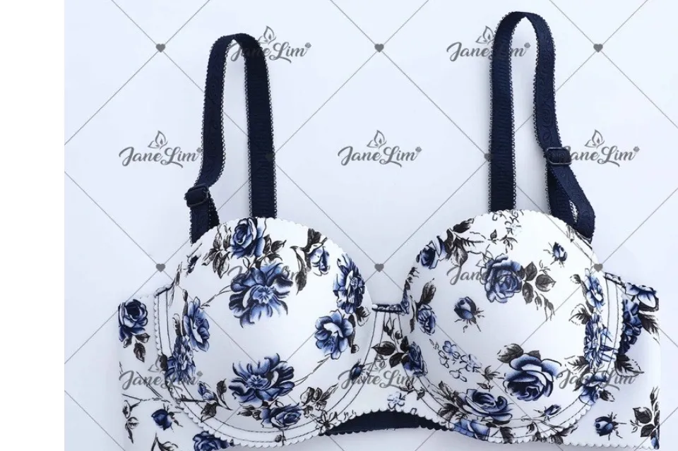 Black & White Floral Lace Push-Up Strapless Bra