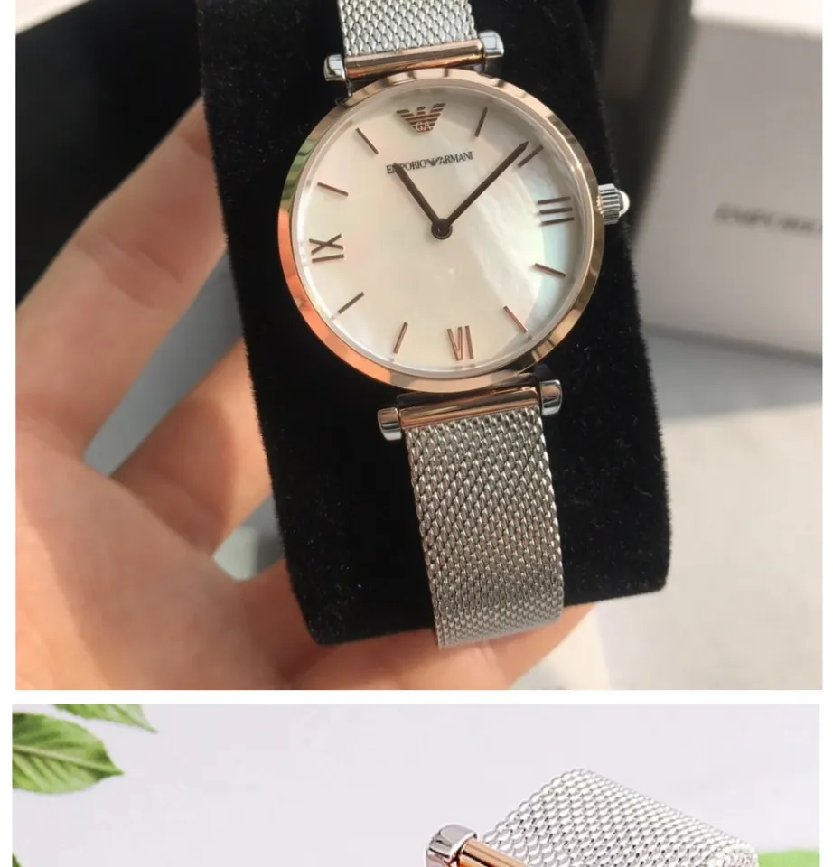 Authentic Emporio Armani Women Pearl Dial Silver Stainless Steel Watch AR2067 Jam Tangan Wanita Perempuan Lazada