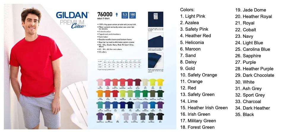 Gildan 76000 Premium Cotton Adult T-Shirt