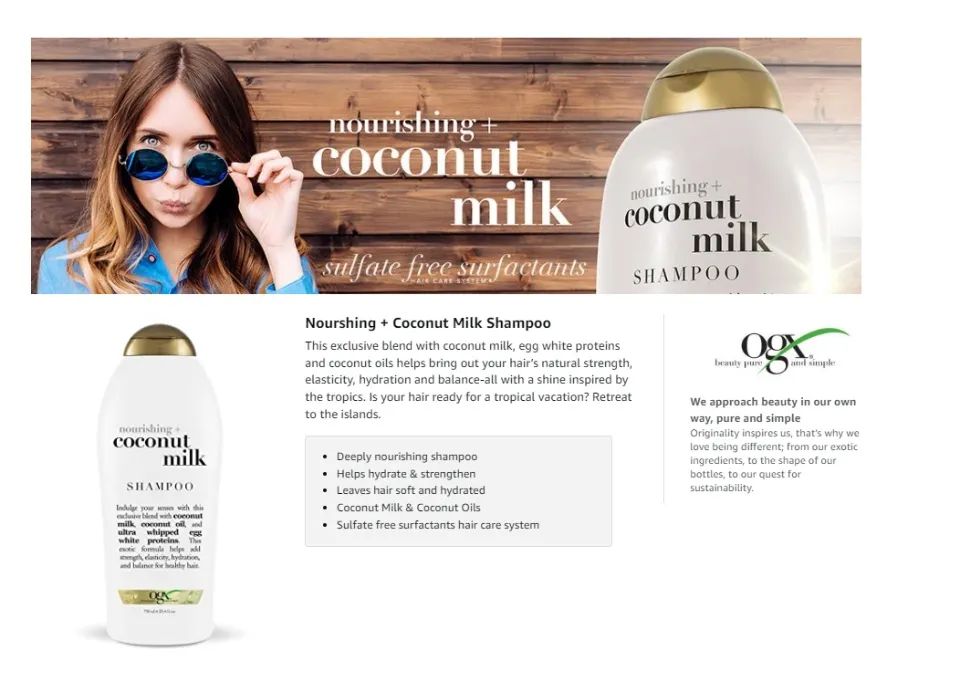 OGX Nourishing Coconut Milk Shampoo for Strong, Healthy Hair - With Coconut  Oil, Egg White Protein, Sulfate & Paraben-Free - 25.4 fl oz