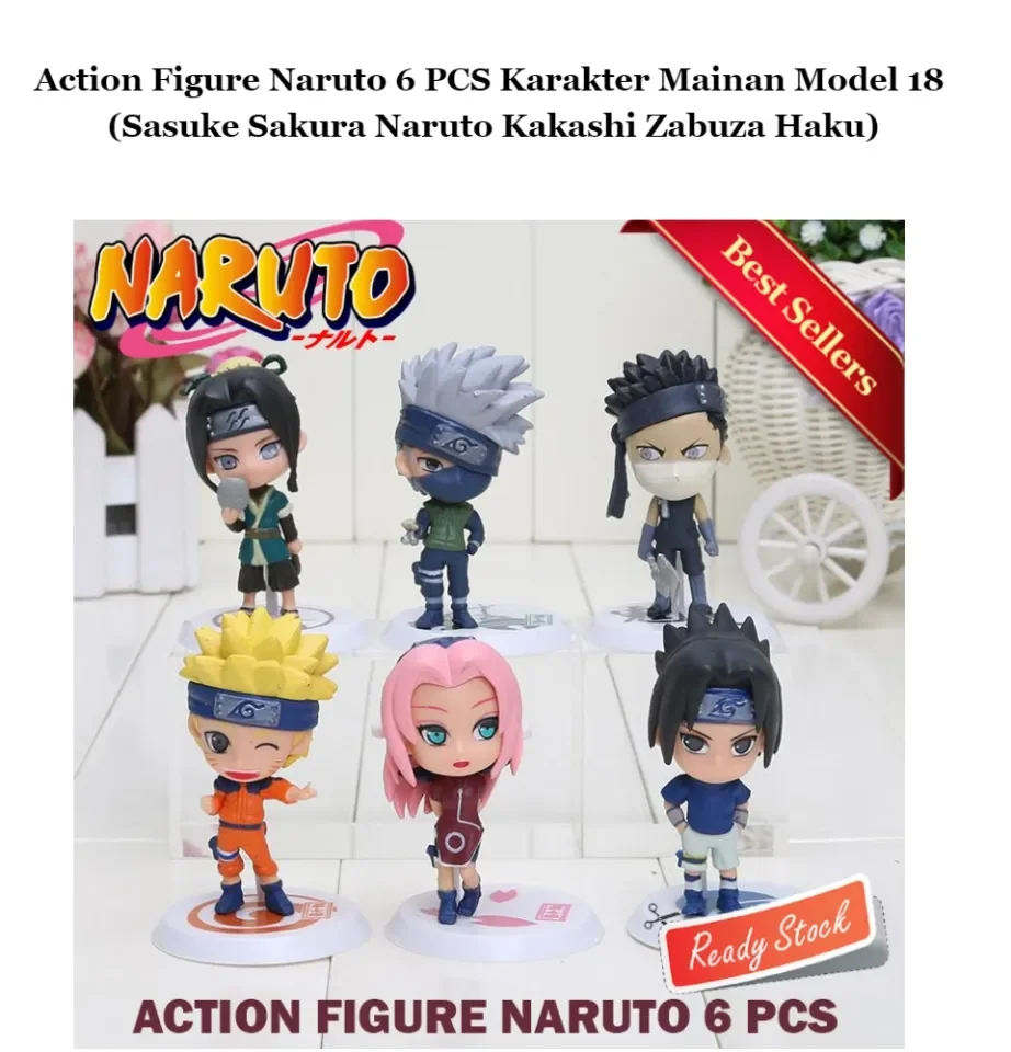 Action Figure Naruto 6 PCS Karakter Mainan Model 18 (Sasuke Sakura Naruto  Kakashi Zabuza Haku) Mini