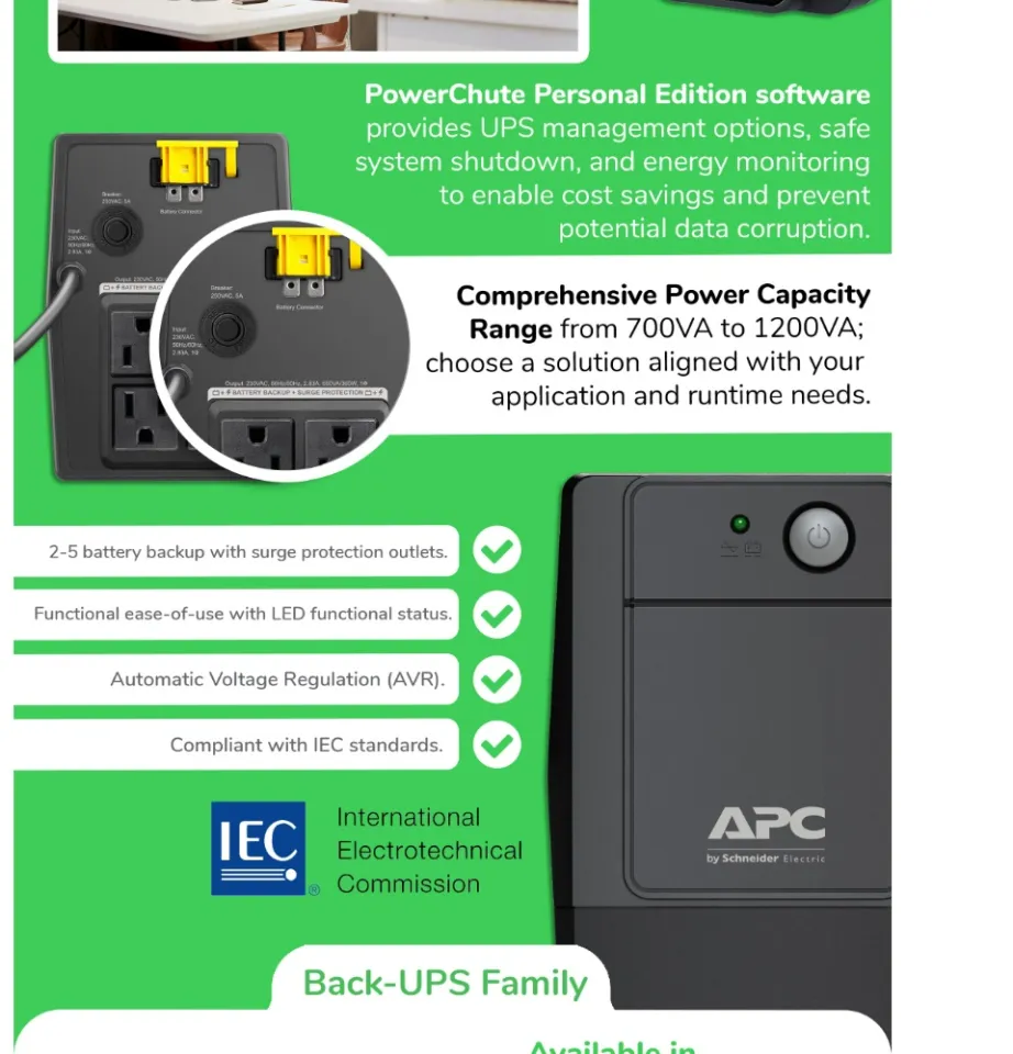 APC Back-UPS 750VA, 230V, AVR, IEC Sockets - BX750MI