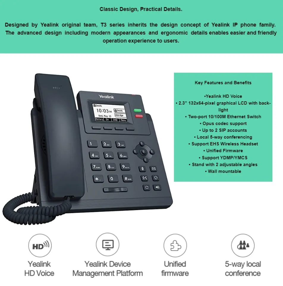 YEALINK IP Phones SIP-T31P Entry Level 2 Lines HD Voice Handset  Speakerphone Telephony Unified Communication PoE LCD | Lazada PH