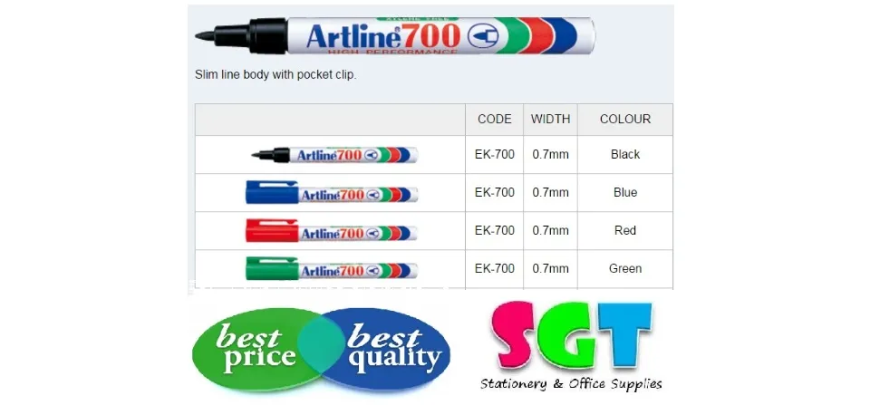 Artline Ek700 Permanent Marker – 0,7 Mm, Nachfüllbar Mit Pocket Clip
