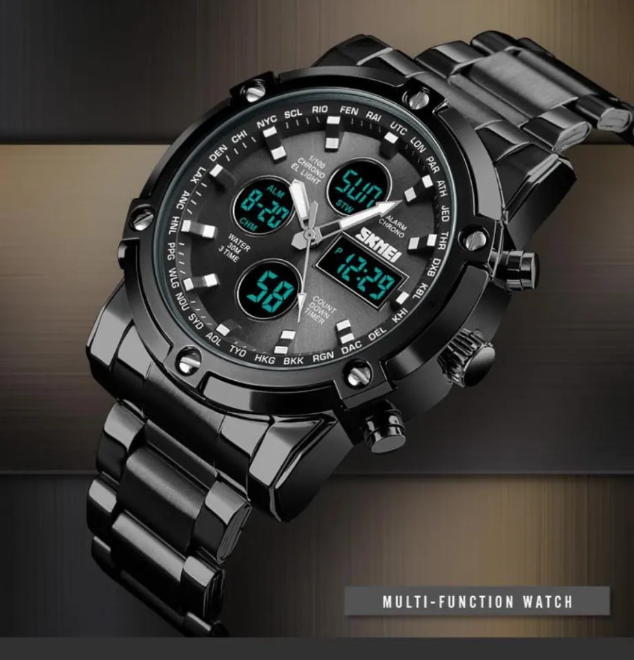 SKMEI Jam Tangan Rantai Kasual Pria Digital Analog 1389 Dual Time