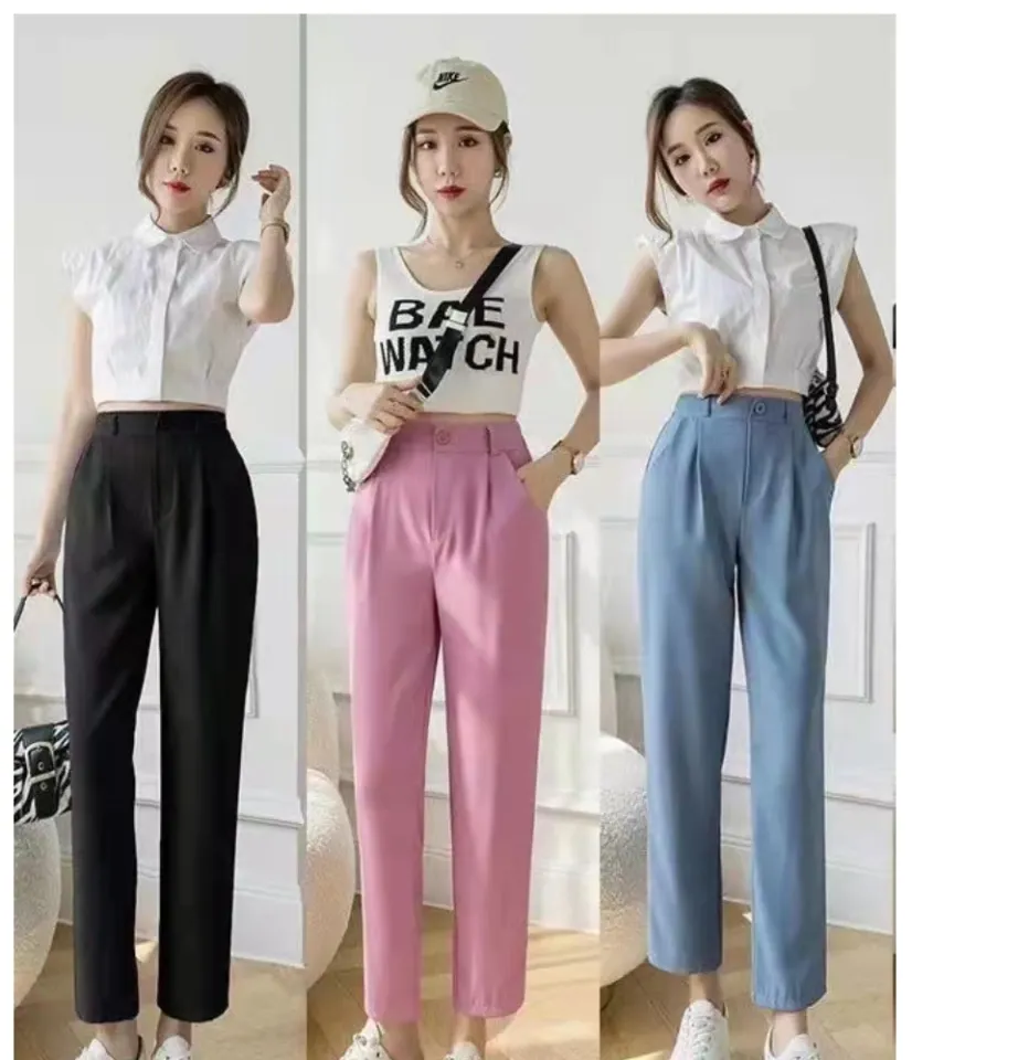 Fall Pants Women Korean Style Casual High Waist Korean Fashion Office  Ladies Elegant Black Straight Suit Trousers