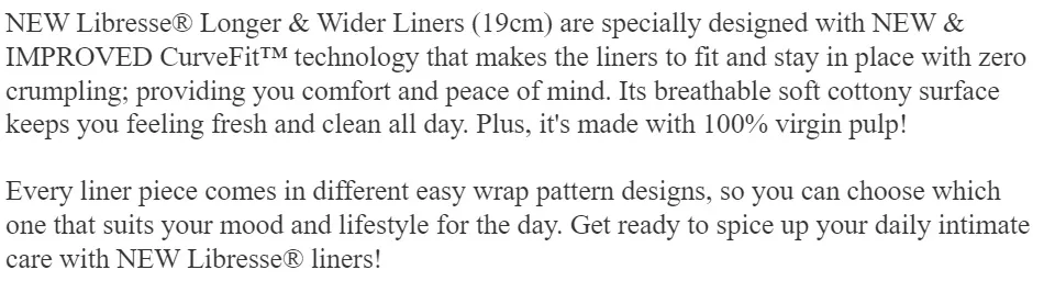 Libresse Longer & Wider Slim Panty Liners 3x30Counts Online at