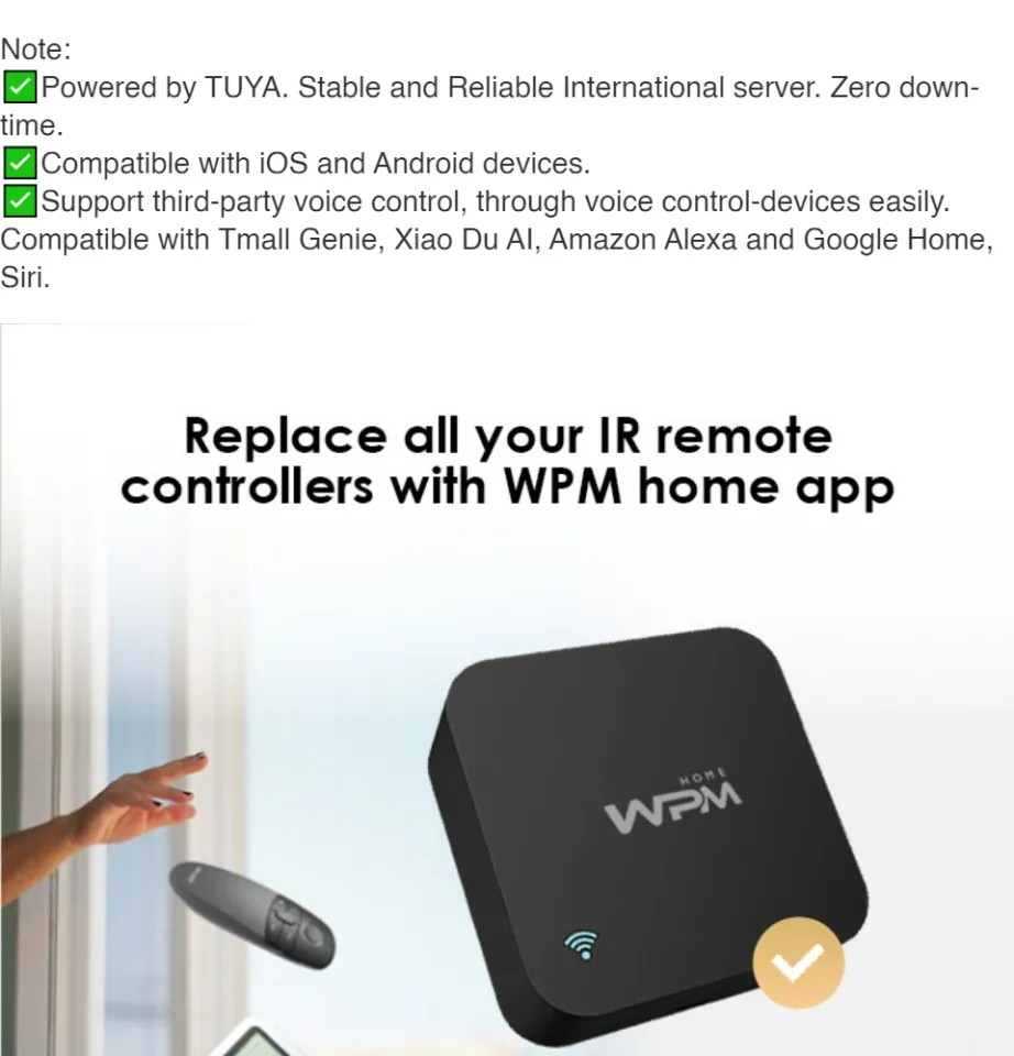 WPM Home TUYA Smart IR controller Universal Aircon Fan TV Wifi Alexa Google  Tmall Genie Xiaodu | Lazada