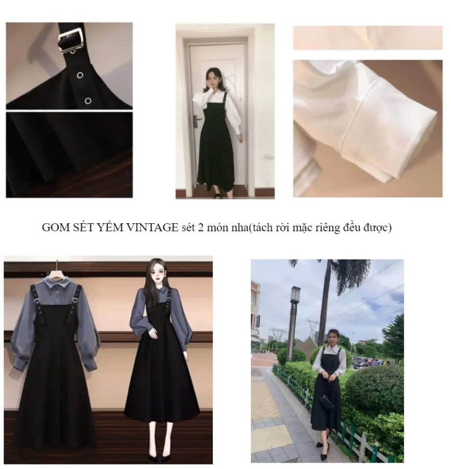 Đầm Yếm váy Kaki chỉ nổi dáng suông Vintage | Shopee Việt Nam