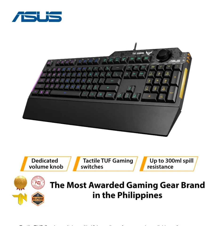 ASUS TUF Gaming K1 RGB keyboard with dedicated volume knob, spill